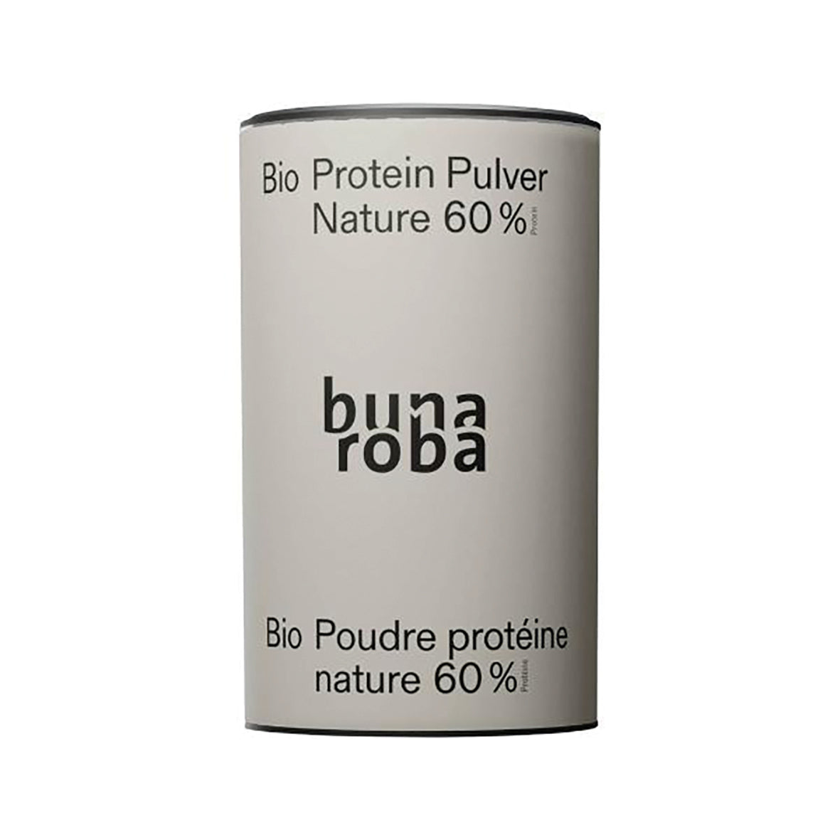Bunaroba Bio Protein Pulver Natur 450g – pflanzliches Erbsen- und Hanfprotein 60%, Bio-zertifiziert, in grauer zylindrischer Dose