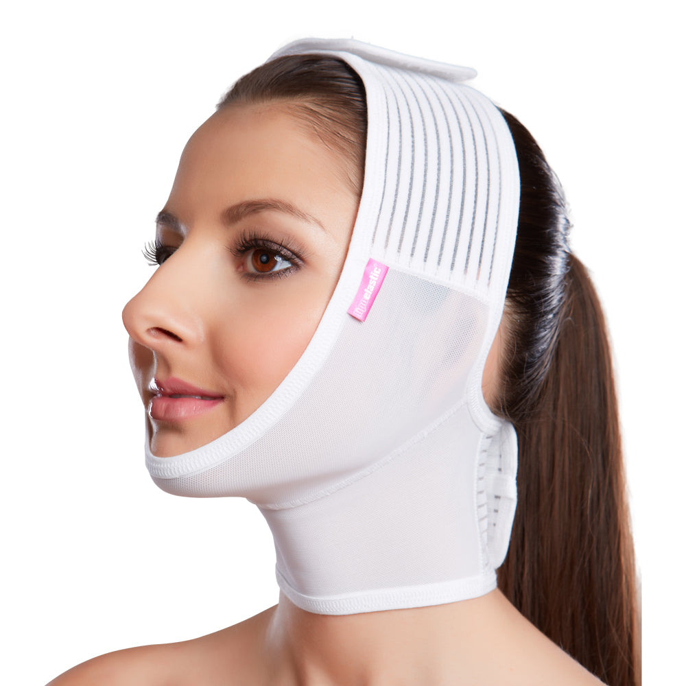 FM extra postoperative Gesichtsmaske von Lipoelastic nach Kinn-Liposuktion & Facelift – Schweiz