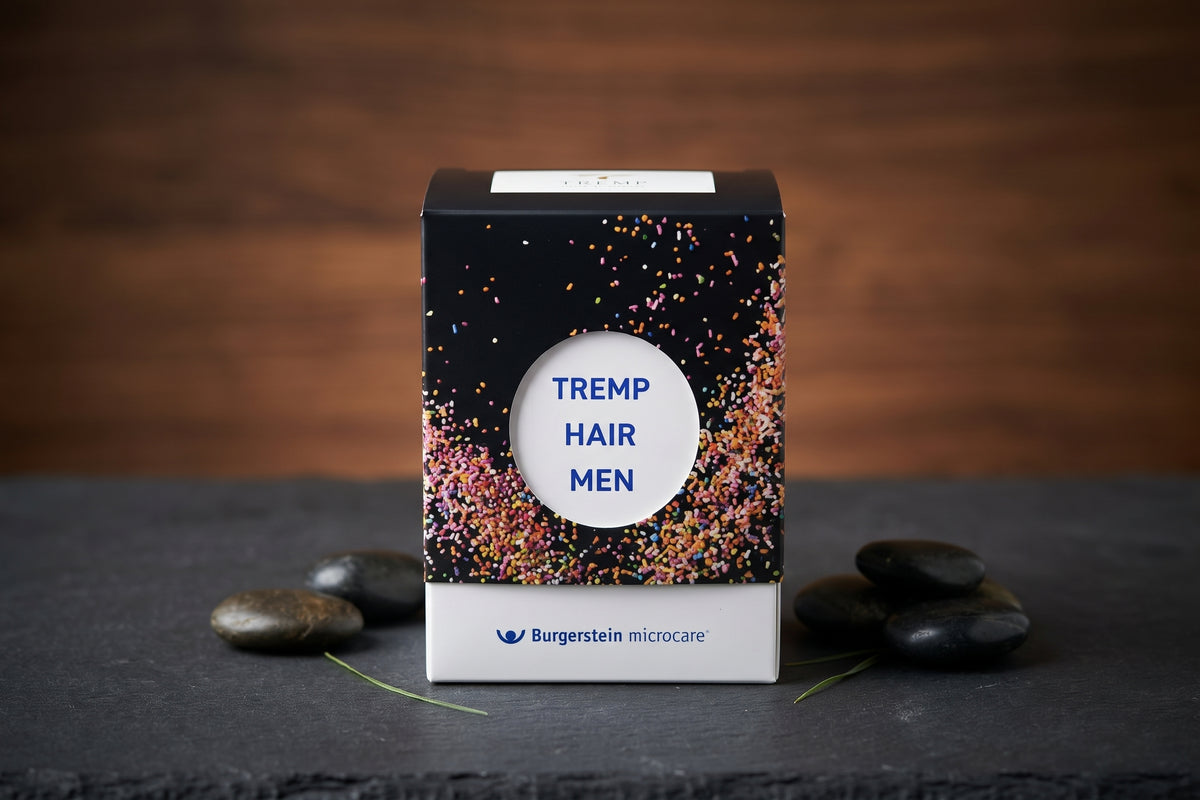 TREMP Hair Men von Burgerstein microCare – Verpackung auf Schieferplatte